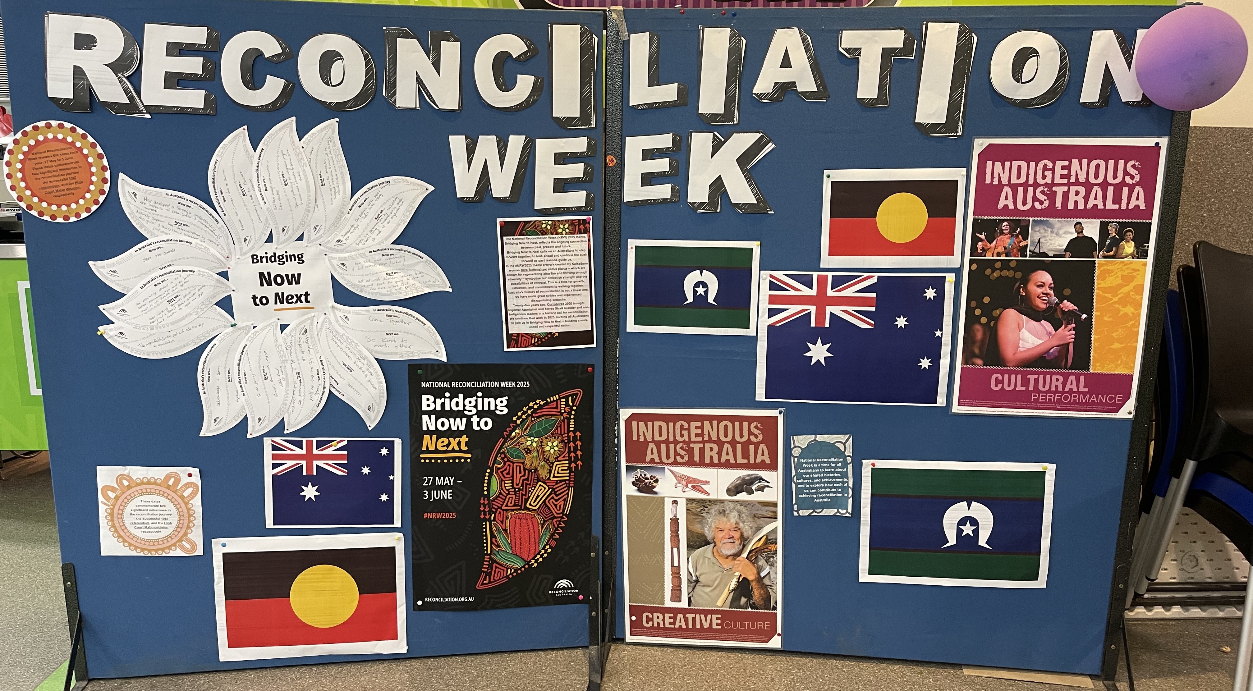 A display with images to acknowledge National Reconciliation Week