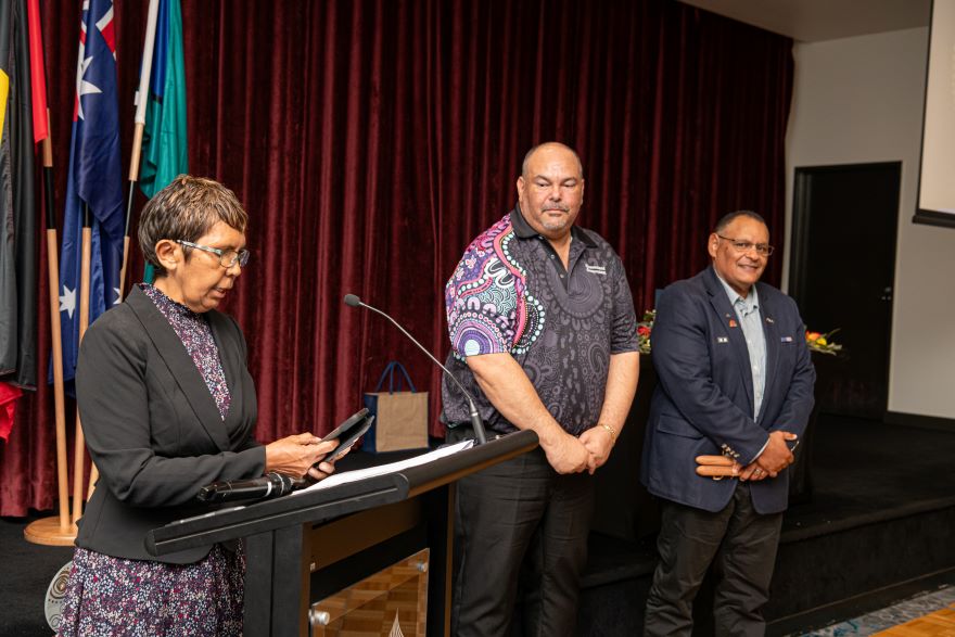 Nurse presenting a speech after receiving a NAIDOC Week award